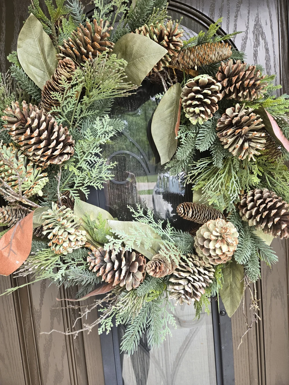 Magnolia Green and Brown Pinecone Holiday Wreath